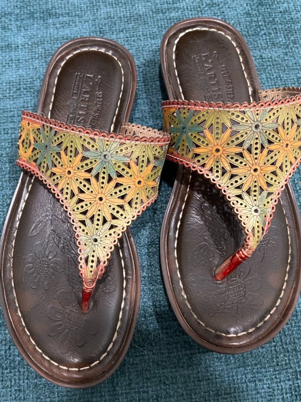 Spring Step L’Artiste Jobe size 37 Green Thong Sandals - Picture 9 of 11